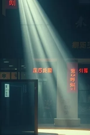 《榫卯》竖版海报，木工台与交叠的木构件