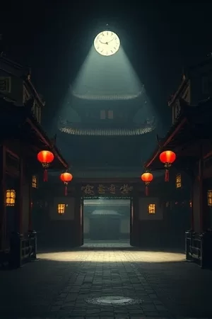 《旧钟楼谜案》竖版海报，雾中钟楼与石板台阶